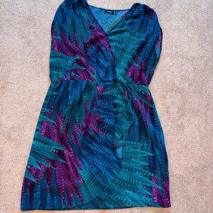 Apt 9 Sleeveless Surplice Front Short Career Dress Teal Magenta Print XL